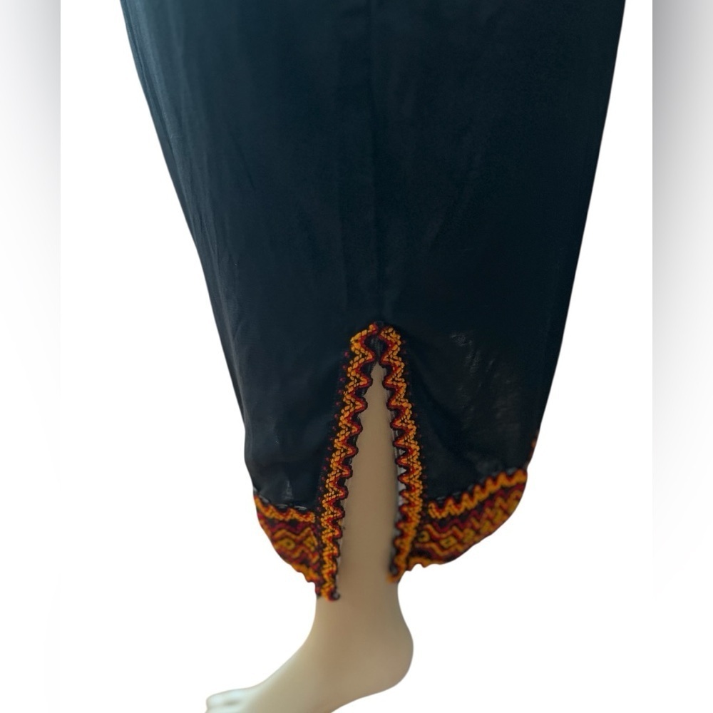 Hand crafted Off-Shoulder Black Maxi kaftan Dress with Orange Accents-L - Picture 3 of 7